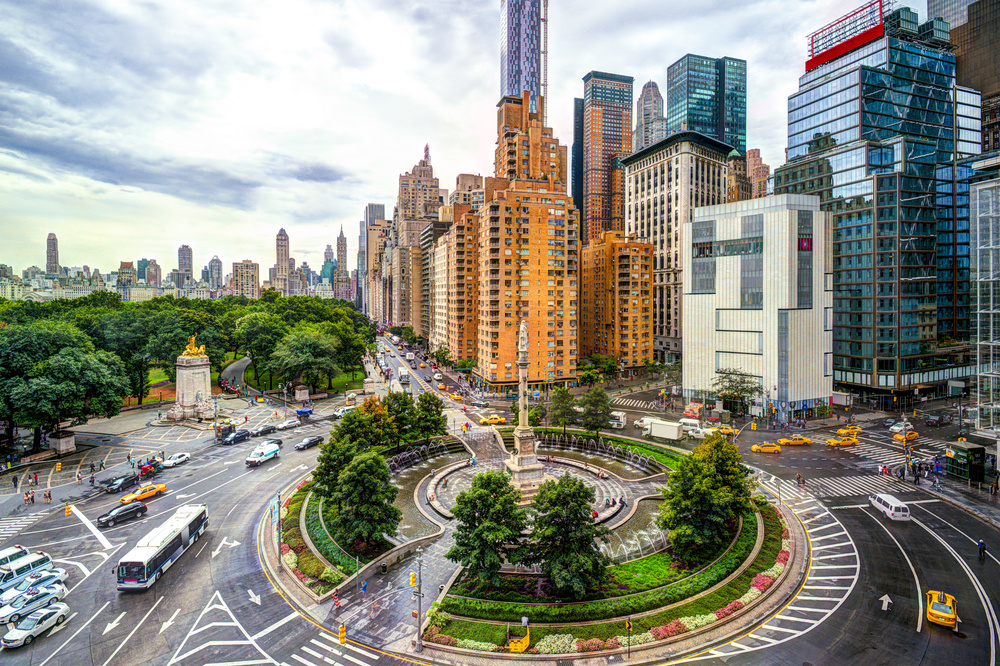 New York cityscape at Columbus Circle in Manhattan.